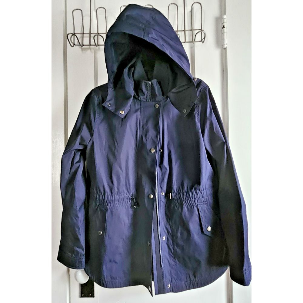 BROOKS BROTHERS navy blue water repellent rain coat w/hood‎ Sz8